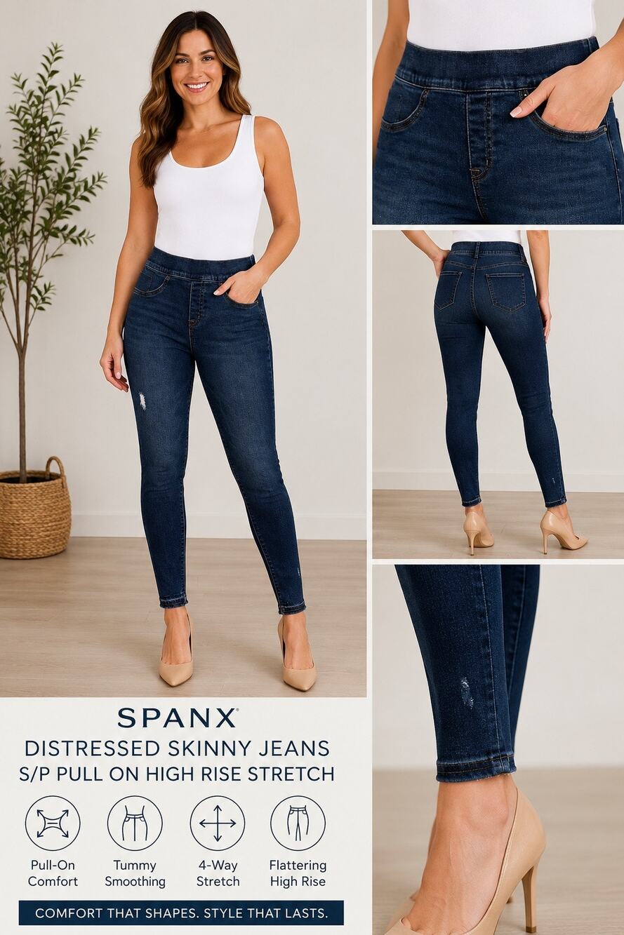 SPANX‎ Womens Skinny Jeans Small Dark Wash High Rise Pull On Stretch